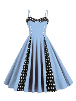 Tonval Sweetheart Neck Spaghetti Strap Double Breasted Long Dress 50s Pinup Vintage Polka Dot Women Party Sexy Dresses