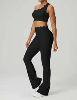 Women Yoga Set 2 Piece High Elastic Slim Fit High Waist Leggings Gym Tops Tummy Control Booty Lifting Workout Activewear