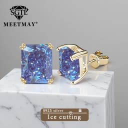 Bocarman Ice Cut Zircon Stud Earrings S925 Silver Paraiba Tanzanite Blue Mint Green Rectangular Multicolor Women Fine Jewelry