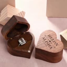 Free Customize Wedding Ring Box With Bag Heart Shape Personalized Custom Wood Ring Box Engagement Ring Boxs Christmas Gifts