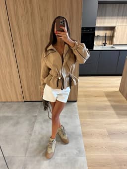 Women's Fashion Drawstring Short Jacket Lapel Long Sleeve Single-Breasted Slim Coat 2026 Spring Fall Daily Street Outfit New