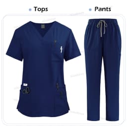 Elastic Scrub Set Operating Room Surgical Uniform Dental Veterinary Work Uniforms V-neck Short Sleeved Tops Pants Suit Wholesale