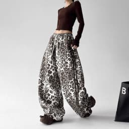 American retro spicy girl leopard print work pants autumn street Abi style punk loose women's wide leg pants millennium style
