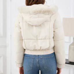 New Winter Warm Hooded Down Cotton Jacket Women Thickened Fleece Lining Big Fur Collar Long Sleeve Short Parkas Jacket Coat