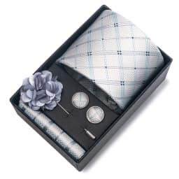 2025 New Design Brand 8 cm Blue Striped Tie Handkerchief Cufflink Brooch Set Man Gift Box Wedding Gift Fit Formal Party