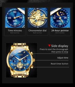 OLEVS Men's Watches Classic Multifunctional Flywheel Design Stainless steel Waterproof Moon Phase Men's Wristwatches 2024 Trend