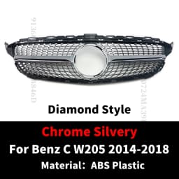 GT Diamond Front Bumper Grille For Mercedes W205 Grill C205 S205 Benz C 2014-2021 C200 C260 C180 C250 C300 Coupe AMG Tuning
