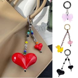 Red Love Y2k Keychain Beads Keychain Korean Bag Charms For Handbags Bag Pendant Handmade Beaded Keyring Vintage Bag Jewelry 2025