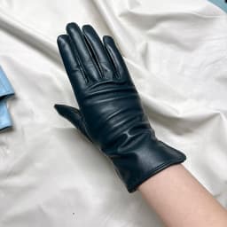 Women's Genuine Leather Gloves Red Medium Length Sheepskin Glove Thin Lining Autumn Winter Velvet Lining Hand Armguard Windproof