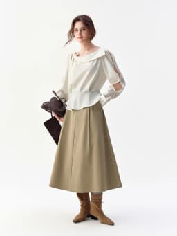 DUSHU 2026 Fall Women's High Waist A-Line Midi Skirt, Slimming Flared Trousers Skirt for Versatile Office & Everyday Chic Skirt