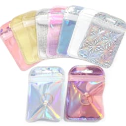 20-100pcs Holographic Ziplock Bags Iridescent Composite Self Sealing Pouches For Jewelry Nail Art Gift Packaging Storage Supply
