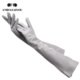 Multiple Colors 50cm Long Leather Gloves, Sheepskin Women's Leather Gloves, Warm Women's Winter Gloves, Simple Women's Gloves-22