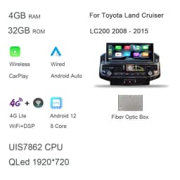 1920*720 360 Panoramic Carplay 8G+128G Android 13.0 Car DVD Player GPS Stereo Radio For Toyota Land Cruiser LC200 2008 - 2020