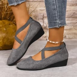 Women's Loafers with Cross-Strap Wedge Heel and Roman Retro Style High-Quality Plus-Size Solid-Color Casual Shoes for Comfort