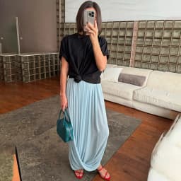 Linad Elegant Chiffon Blue Split Long Skirts Woman Casual Elastic Waist Straight Skirt Female Fall Street Chic Loose Skirts 2025