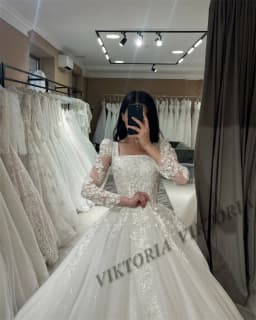 VIKTORIA Classic Square Collars Wedding Dresses For Woman Bride Long Sleeves Corset Tulle Appliques Vestido De Novia Customized