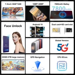 K-Touch New Cell Phone C26 Ultra Smartphone Android 15 5G 7.3 HD Mobile Phones 22GB 2TB 7800mAh Octa Core Unlock Dual SIM 16+48MP Camera