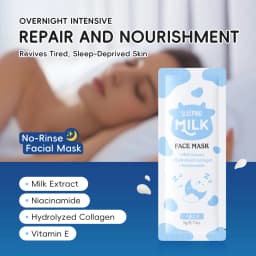 LAIKOU Milk Skincare Set 7PCS Sleeping Mask Serum Hand Cream Mud Mask Sheet Mask Eye Lip Mask Deep Hydrating Nourishing