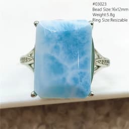 Natural Blue Larimar Adjustable Ring 925 Sterling Silver Larimar Gemstone Women Men Water Pattern AAAAA
