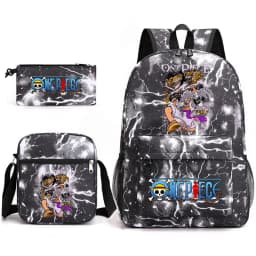 One Piece Luffy Anime Print School Backpack Set 3-in-1 Shoulder Bag Pencil Case for Boys Girls Kids Bookbag