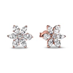 Rose Gold Color 925 Silver Sterling Flower Stud Earrings, Fit Women's Festival Christmas Charm Jewelry Gifts