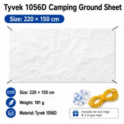 1056D Tyvek Camping Ground Sheet 55g/㎡ Ultralight Waterproof Tent Footprint Tear Resistant Foldable Picnic Mat with Guy Lines