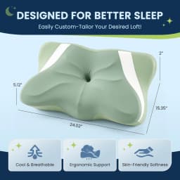 JHK Ergonomic Queen Size Cervical Contour Pillows For Neck 1 Pack Pain Relief Memory Foam Bed Pillow with Cooling Pillowcase