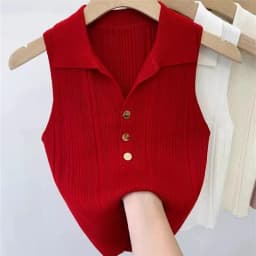 2026 Spring Summer Ice Silk Knit Sleeveless Tops Women's Polo Lapel Tank Tops Slim Versatile Camisole Vest