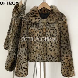 OFTBUY Peter Pan Collar Short Winter Natural Rabbit Fur Jacket Women Leopard Print Real Rabbit Fur Coat New Clothes Warm Female