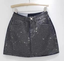 Personality Diamond Splice A-line Denim Skirt for Women's Streetwear High Waist Solid Color Slim Wrap Hip Skirts Female Summer