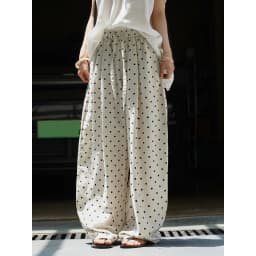 HanOrange 2026 Summer Retro Lazy Linen Polka Dot Wide Leg Pants Women High Waist Hanging Feeling Pants Black/Khaki