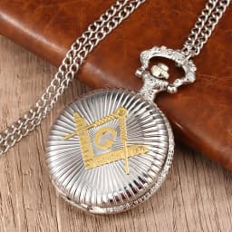 Cool Silver & Golden Masonic Freemason Freemasonry Theme Alloy Quartz Fob Pocket Watch With Necklace Chain Free Drop Shipping