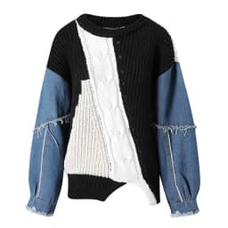 [EAM] Black Denim Color-block Big Size Knitting Sweatshirt New Round Neck Long Sleeve Women Fashion Spring Autumn 2026 CPG6698