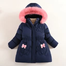 2024 New Winter Keep Warm Girls Jacket Waist Belt Design Detachable Hat Lining Plush Hooded Heavy Coat For Kids
