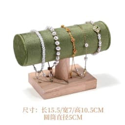 Solid Wood Green Velvet Jewelry Display Stand for Ring Stud Necklace Pendant Bracelet Storage and Display Rack