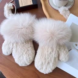 Real Rex Rabbit Fur Gloves For Women Winter Plush Thickened Warm Real Fur Gloves Handmade Knitted Fur Gloves Keep Warm Mittens