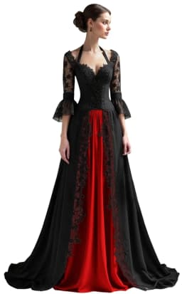 Customized Elegant Gothic Wedding Dresses for Bride 3/4 Sleeves Black Lace Appliques Bridal Gowns A-Line Sweet Wedding Gowns