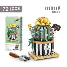 Mini Watering Can Potted Building Blocks Flower DIY Plant Bonsai Bouquet 3D Model Home Decoration Children's Assembled Toy Gift
