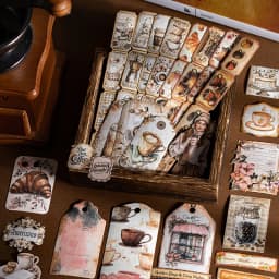 45pcs/bag Coffee-Themed Handmade Stationery Set Retro-Style DIY Decorative Materials for Albums Greeting Cards Envelopes Journal