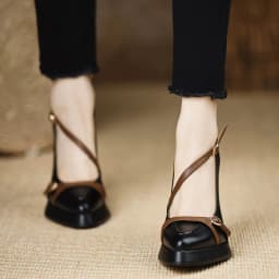 Retro Mixed Color Pointed Toe Elegant Women's High Heels Chunky Heel Ankle Strap Autumn Designer Pumps Ladies Office Formal Shoe