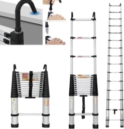 DayPlus 3.2-6.2M Telescopic Ladder with Roof Hook Kit Aluminium Portable Multi-Purpose Folding Portable Heavy Duty Extendable