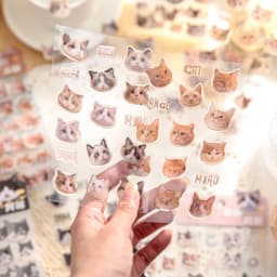 Mr Paper, Cute Cat Head Flat Stickers Cartoon Animal DIY Manual Decoration Stickers Kawaii Stationery Stickers for Phone Case