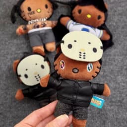 10CM kawaii Rapper Hip Hop Black Hello Kitty Plush Toys Pendant Cartoon Singer Kitty Cool Girly Soft Stuffed toy Backpack Charm