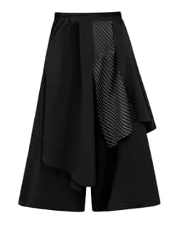 [EAM] High Elastic Waist Black Striped Irregular Wide Leg Pants New Loose Fit Trousers Women Fashion Spring Autumn 2026 1DF7892