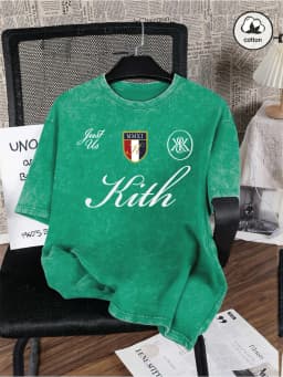 Just Us Kith Art Letter Printing Washed T-Shirt Men'S Cotton Oversized T Shirts Casual O-Neck Distressed Tops Summer Men Clothes