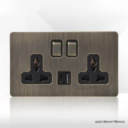 Retro Metal Brushed Antique Stainless Steel Push Button Switch Panel UK 13A Socket with USB Phone Charging for Home Improvement