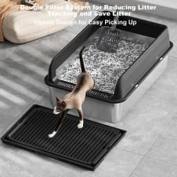 Garvee Stainless Steel Cat Litter Box Leak-proof Semi-enclosed Splash-proof Covered Cat Toilet with Removable Lid for Large Cats for Home High Sided, Top Entry, Anti-Tracking, Step Plate,