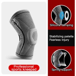 1Pc Silicone Knee Sleeve with Spring Support Elastic Breathable Knee Pad Shock Absorption Knee Brace for Workout Running Basketb