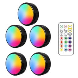 RGBW LED Puck Night Lights Remote Control Dimmable Under Cabinet Light Battery Operated Wireless Push Lamp Kitchen Closet