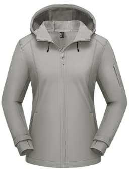 TACVASEN Womens Fleece Lined Softshell Jacket Waterproof Hiking Coat with Hood Thumbholes Lightweight Windproof Full Zip Jacket